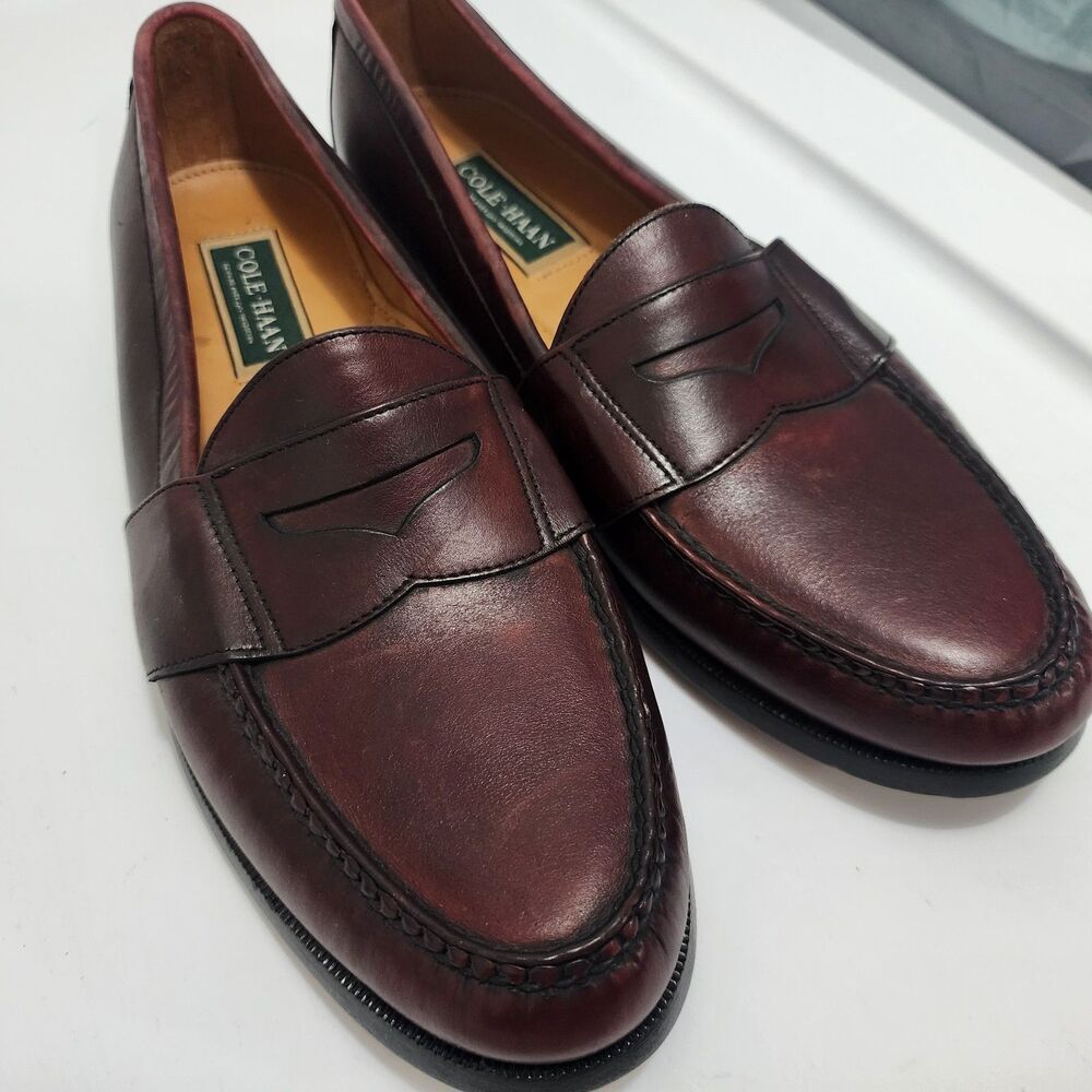 Cole Haan Made In U.S.A. Maroon Leather Shoes Penny Loafers Slip On Mens 11.5D - Picture 3 of 16